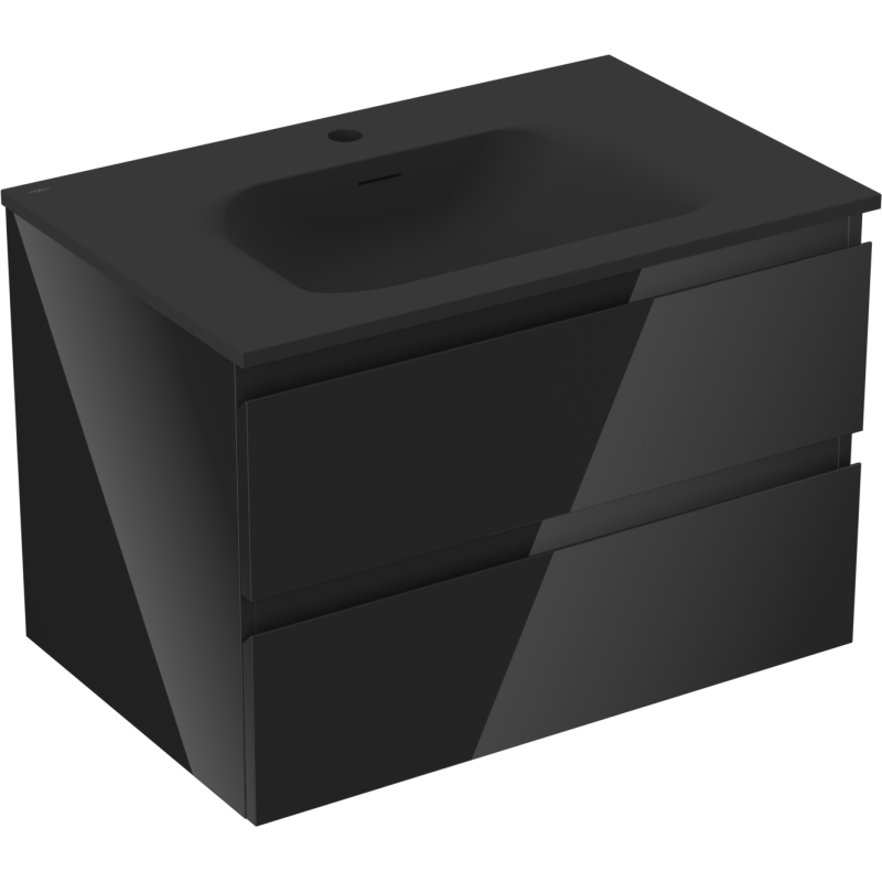 Mexen Orio meuble de salle de bain 70 cm avec lavabo Vela, 2 tiroirs, noir brillant/noir mat - 91A10-07047-2-BFF70-W23M71