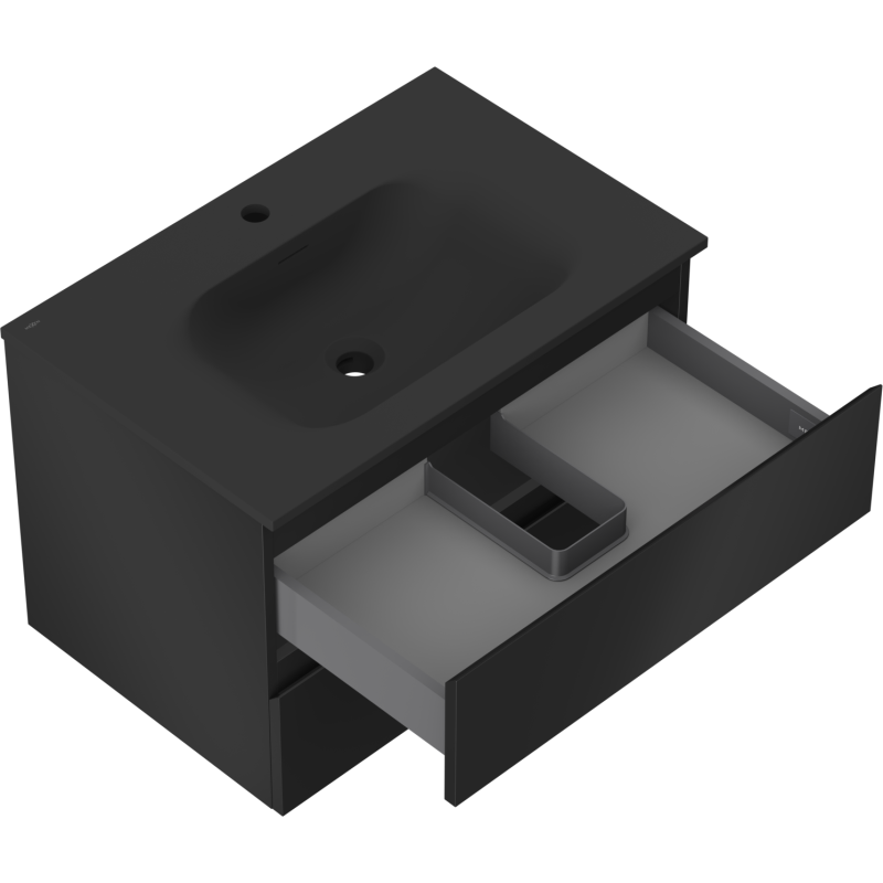 Mexen Orio mueble de baño 70 cm con lavabo Vela, 2 cajones, negro mate - 91A10-07047-2-BFF71-W23M71