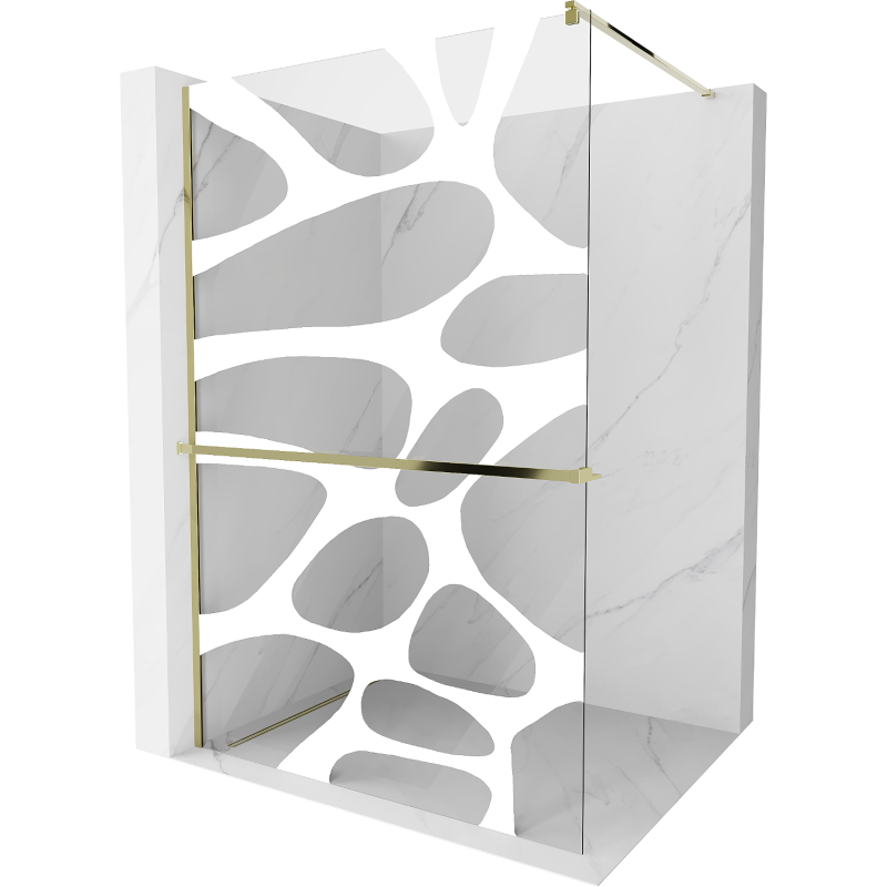 Mexen Kioto+ parede de chuveiro com prateleira Walk-in 70 x 200 cm, onda branca, dourada - 800-070-121-50-97