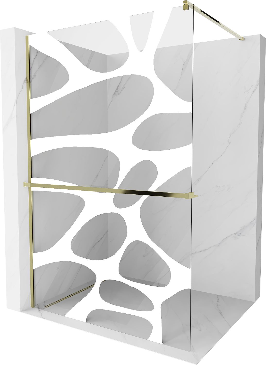 Mexen Kioto+ ścianka prysznicowa z półką Walk-in 70 x 200 cm, biały wzór, złota - 800-070-121-50-97