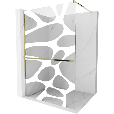 Mexen Kioto+ paroi de douche avec étagère Walk-in 90 x 200 cm, vague blanche, dorée - 800-090-121-50-97