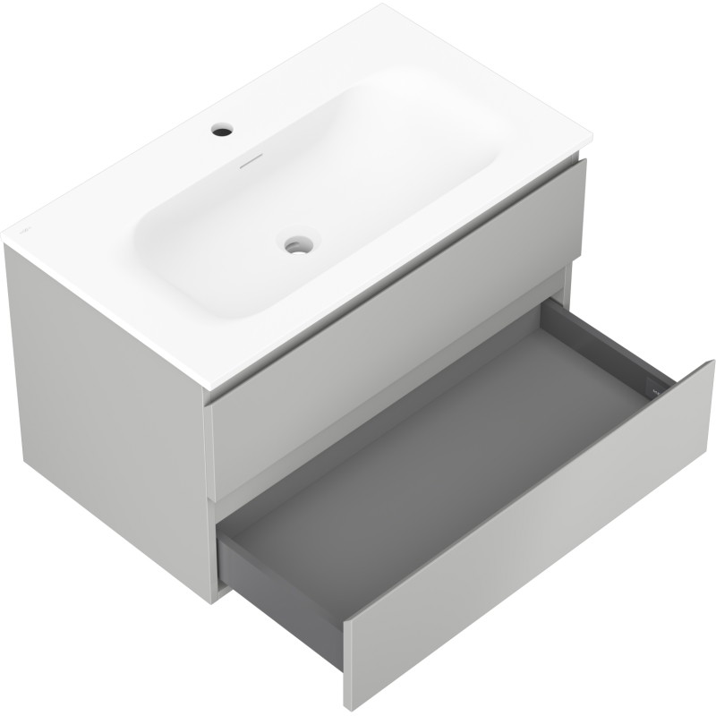 Mexen Orio vannitoakapp 80 cm koos Vela valamu, 2 sahtlit, hall matt/valge matt - 91A10-08047-2-BFF62-W23M01