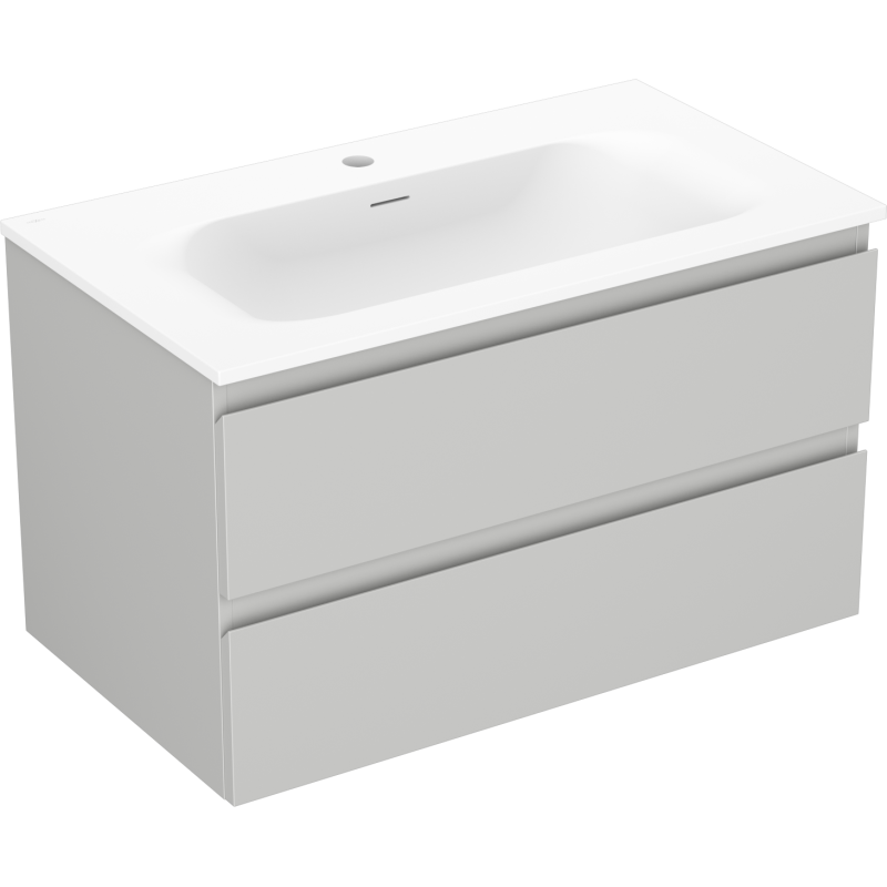 Mexen Orio Badezimmerschrank 80 cm mit Waschbecken Vela, 2 Schubladen, grau matt/weiß matt - 91A10-08047-2-BFF62-W23M01