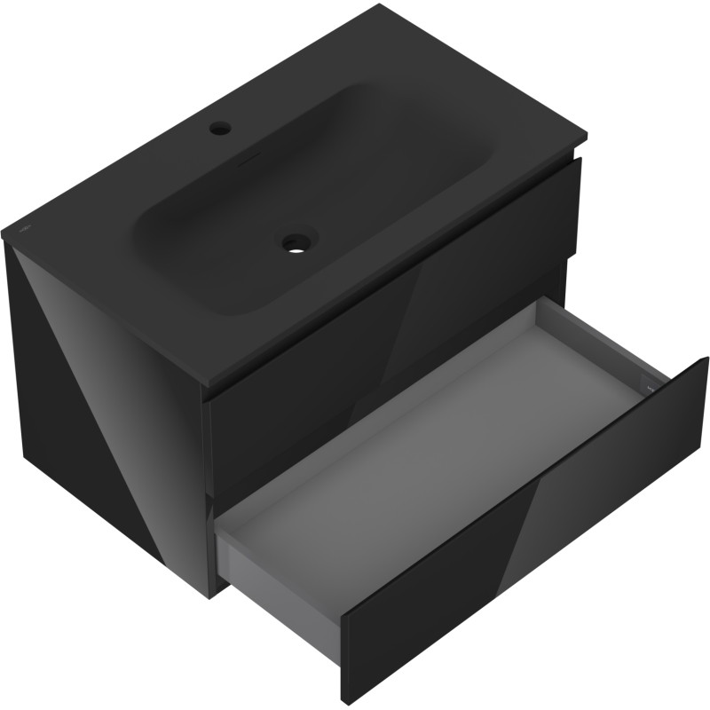Mexen Orio armoire de salle de bains 80 cm avec lavabo Vela, 2 tiroirs, noir brillant/noir mat - 91A10-08047-2-BFF70-W23M71