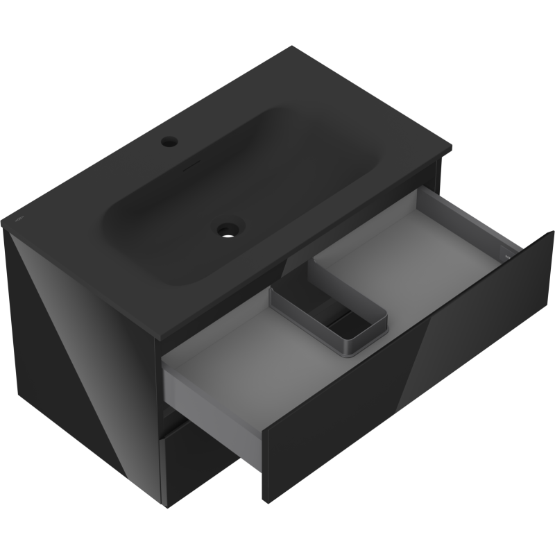 Mexen Orio gabinete de baño de 80 cm con lavabo Vela, 2 cajones, negro brillo/negro mate - 91A10-08047-2-BFF70-W23M71