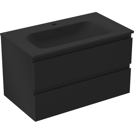 Mexen Orio Badezimmerschrank 80 cm mit Waschbecken Vela, 2 Schubladen, schwarz matt - 91A10-08047-2-BFF71-W23M71