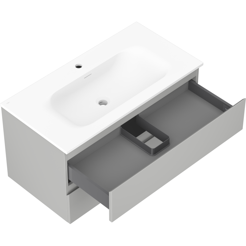 Mexen Orio armário de casa de banho 90 cm com lavatório Vela, 2 gavetas, cinza mate/branco mate - 91A10-09047-2-BFF62-W23M01