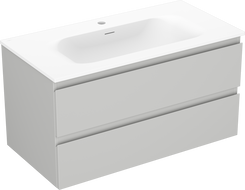 Mexen Orio Badezimmerschrank 90 cm mit Waschbecken Vela, 2 Schubladen, grau matt/weiß matt - 91A10-09047-2-BFF62-W23M01