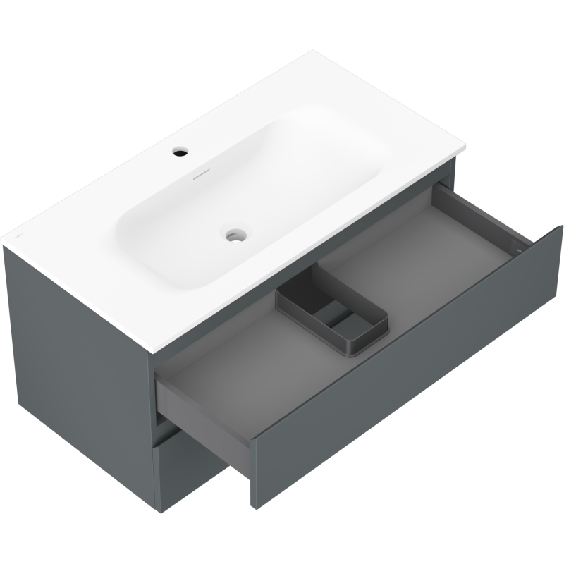 Mexen Orio armoire de salle de bains 90 cm avec lavabo Vela, 2 tiroirs, graphite mat/blanc mat - 91A10-09047-2-BFF66-W23M01