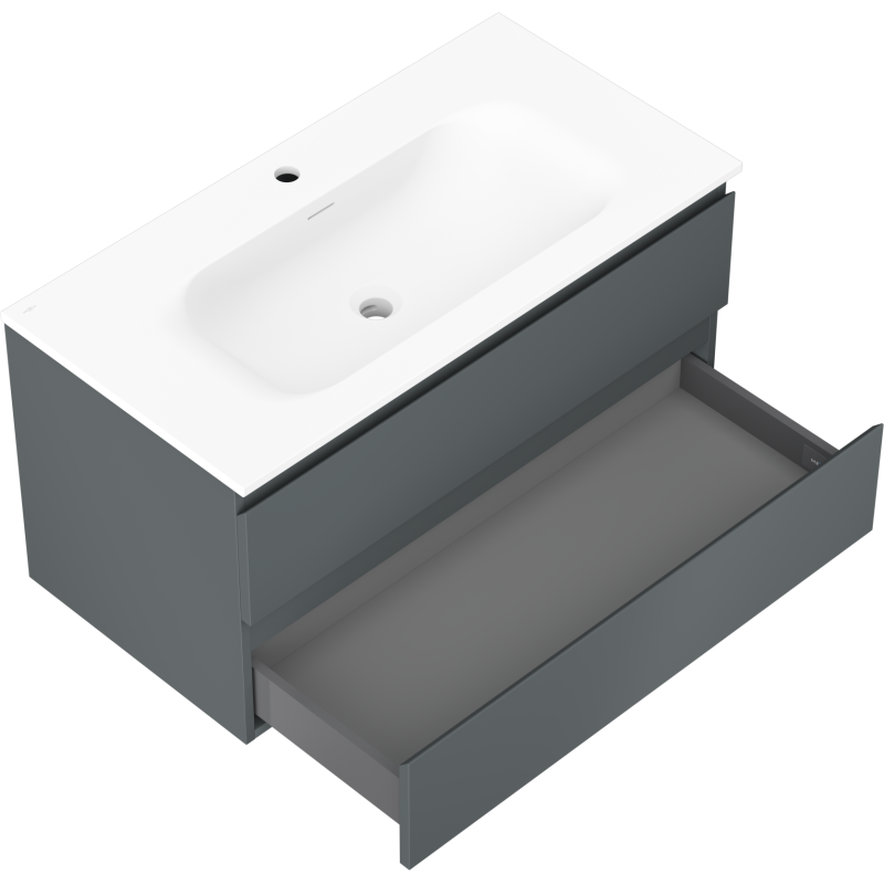 Mexen Orio kylpyhuonekaappi 90 cm pesualtaalla Vela, 2 laatikkoa, grafiitinharmaa matta/valkoinen matta