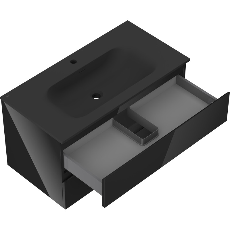 Mexen Orio meuble de salle de bain 90 cm avec lavabo Vela, 2 tiroirs, noir brillant/noir mat - 91A10-09047-2-BFF70-W23M71