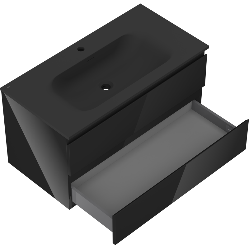 Mexen Orio Badezimmerschrank 90 cm mit Waschbecken Vela, 2 Schubladen, Schwarz Glanz/Schwarz Matt - 91A10-09047-2-BFF70-W23M71