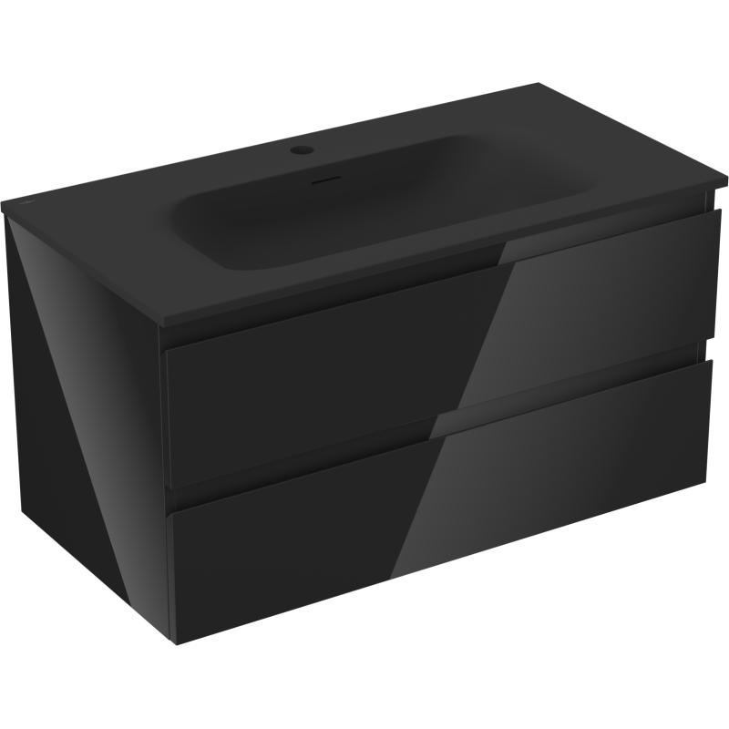 Mexen Orio armario de baño 90 cm con lavabo Vela, 2 cajones, negro brillante/negro mate - 91A10-09047-2-BFF70-W23M71