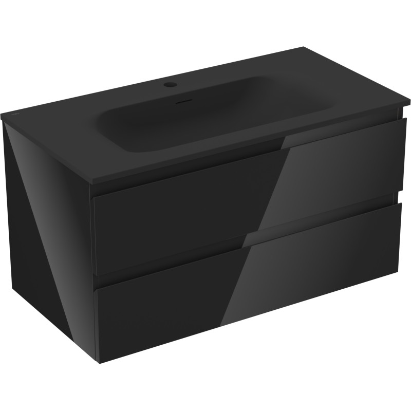 Mexen Orio meuble de salle de bain 90 cm avec lavabo Vela, 2 tiroirs, noir brillant/noir mat - 91A10-09047-2-BFF70-W23M71