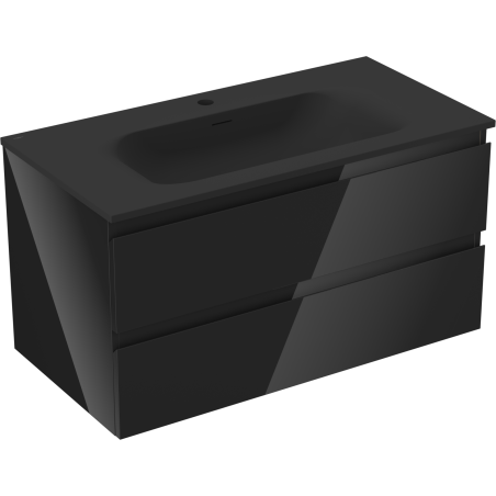 Mexen Orio Badezimmerschrank 90 cm mit Waschbecken Vela, 2 Schubladen, Schwarz Glanz/Schwarz Matt - 91A10-09047-2-BFF70-W23M71