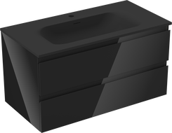 Mexen Orio Badezimmerschrank 90 cm mit Waschbecken Vela, 2 Schubladen, Schwarz Glanz/Schwarz Matt - 91A10-09047-2-BFF70-W23M71