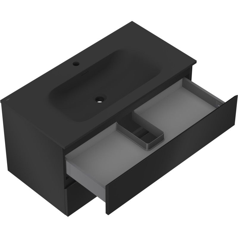 Mexen Orio Bathroom Cabinet 90 cm with Vela Sink, 2 Drawers, Black Matt - 91A10-09047-2-BFF71-W23M71