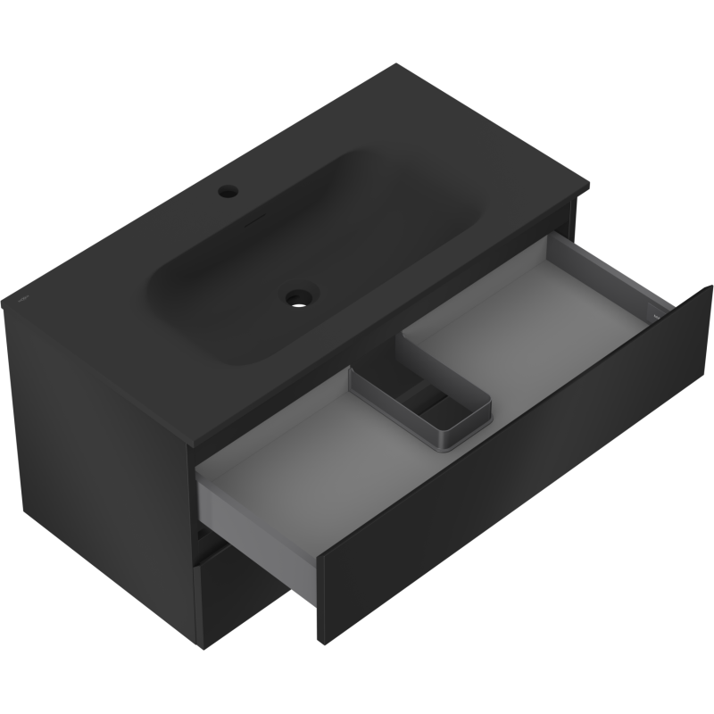 Mexen Orio kylpyhuonekaappi Vela, 90 cm, pesualtaalla, 2 laatikkoa, musta matta - 91A10-09047-2-BFF71-W23M71