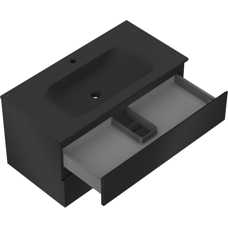 Mexen Orio mueble de baño de 90 cm con lavabo Vela, 2 cajones, negro mate - 91A10-09047-2-BFF71-W23M71