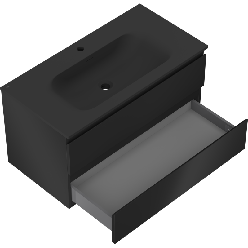 Mexen Orio Badezimmerschrank 90 cm mit Waschbecken Vela, 2 Schubladen, Schwarz Matt - 91A10-09047-2-BFF71-W23M71