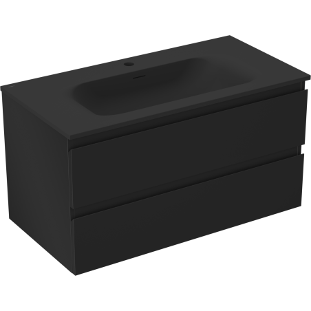 Mexen Orio Badezimmerschrank 90 cm mit Waschbecken Vela, 2 Schubladen, schwarz matt - 91A10-09047-2-BFF71-W23M71