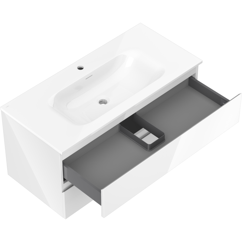 Mexen Orio Bathroom Cabinet 100 cm with Vela Sink, 2 Drawers, White Gloss - 91A10-10047-2-BFF00-W23M00
