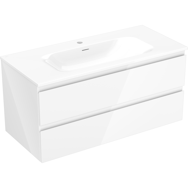 Mexen Orio Badezimmerschrank 100 cm mit Waschbecken Vela, 2 Schubladen, weiß glänzend - 91A10-10047-2-BFF00-W23M00
