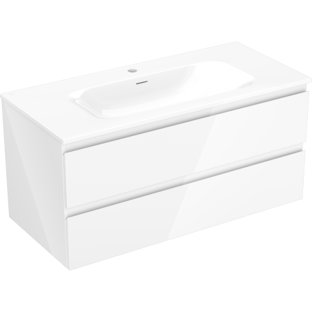 Mexen Orio Badezimmerschrank 100 cm mit Waschbecken Vela, 2 Schubladen, weiß glänzend - 91A10-10047-2-BFF00-W23M00