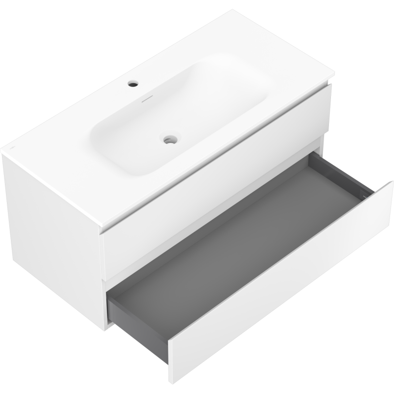 Mexen Orio 100 cm bathroom cabinet with Vela sink, 2 drawers, white matte - 91A10-10047-2-BFF01-W23M01