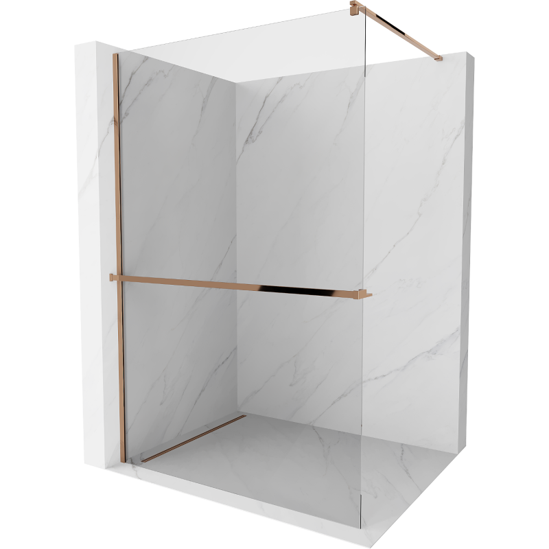 Mexen Kioto+ douchescherm met plank Walk-in 90 x 200 cm, transparant, rozen goud - 800-090-121-60-00
