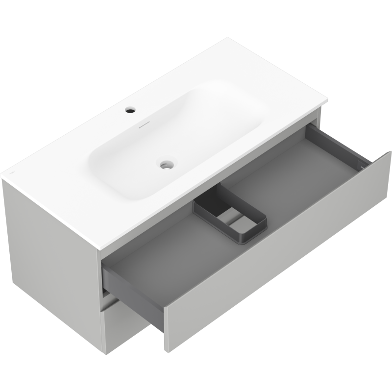 Mexen Orio armário de casa de banho 100 cm com lavatório Vela, 2 gavetas, cinza mate/branco mate - 91A10-10047-2-BFF62-W23M01