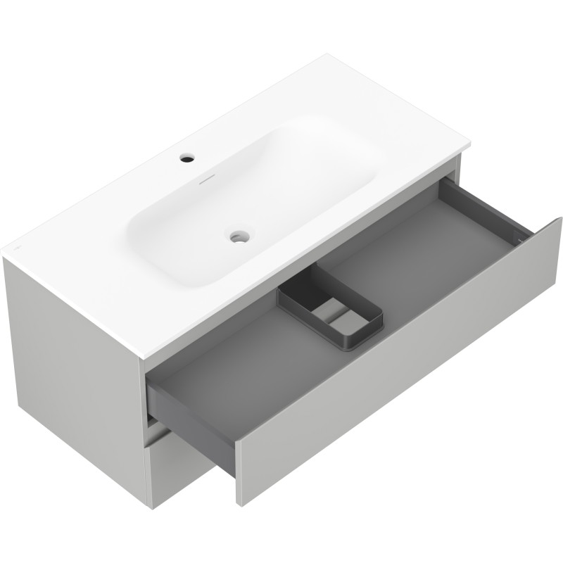 Mexen Orio bathroom cabinet 100 cm with Vela washbasin, 2 drawers, grey matte/white matte - 91A10-10047-2-BFF62-W23M01