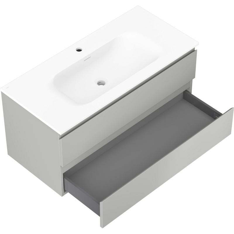 Mexen Orio bathroom cabinet 100 cm with Vela washbasin, 2 drawers, grey matte/white matte - 91A10-10047-2-BFF62-W23M01