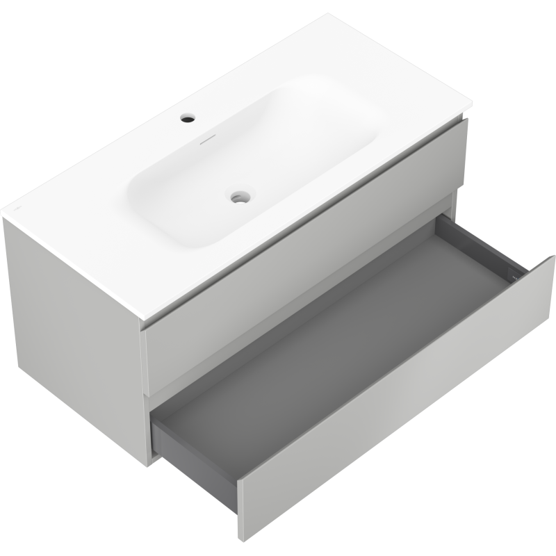 Mexen Orio gabinete de baño de 100 cm con lavabo Vela, 2 cajones, gris mate/blanco mate - 91A10-10047-2-BFF62-W23M01