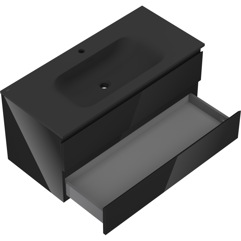 Mexen Orio bathroom cabinet 100 cm with Vela sink, 2 drawers, black gloss/matte black - 91A10-10047-2-BFF70-W23M71