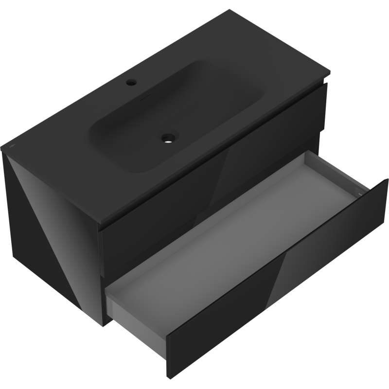 Mexen Orio mueble de baño 100 cm con lavabo Vela, 2 cajones, negro brillo/negro mate - 91A10-10047-2-BFF70-W23M71