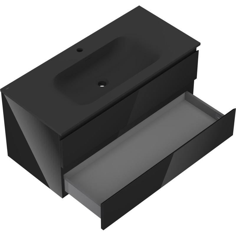 Mexen Orio mueble de baño de 100 cm con lavabo Vela, 2 cajones, negro brillo/negro mate - 91A10-10047-2-BFF70-W23M71