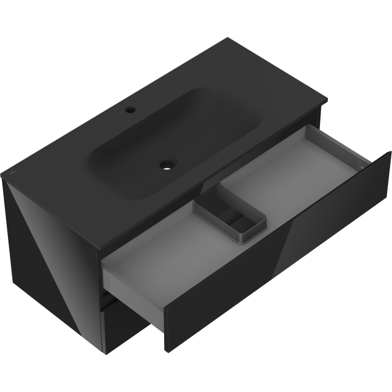 Mexen Orio bathroom cabinet 100 cm with Vela sink, 2 drawers, black gloss/matte black - 91A10-10047-2-BFF70-W23M71