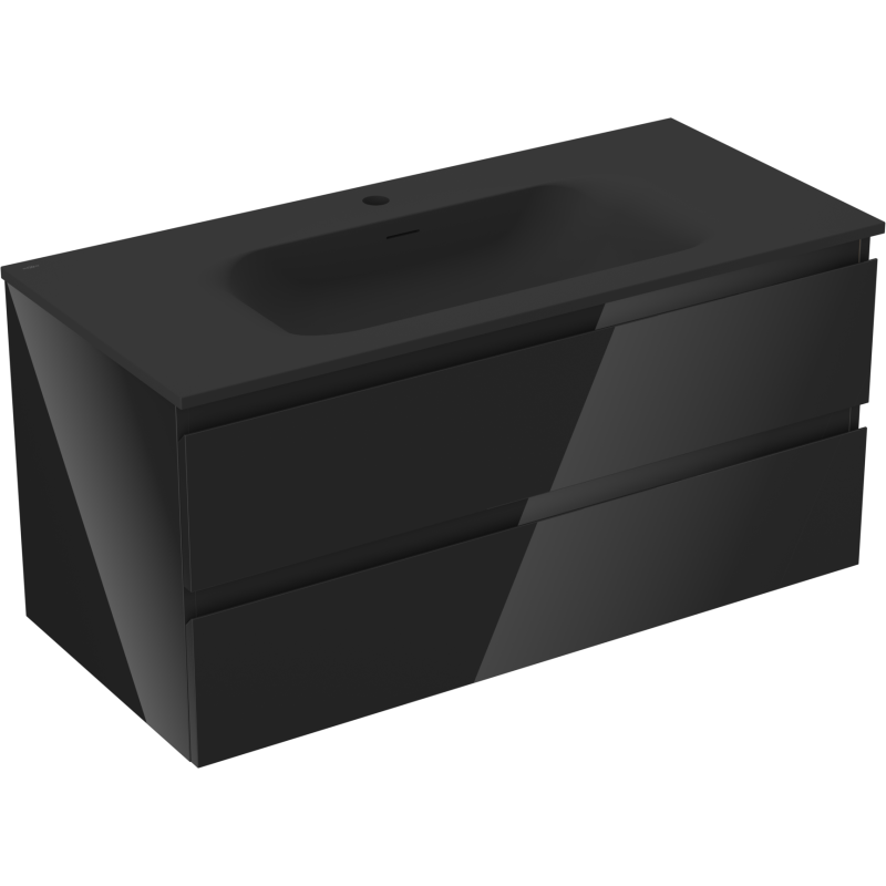 Mexen Orio mueble de baño 100 cm con lavabo Vela, 2 cajones, negro brillo/negro mate - 91A10-10047-2-BFF70-W23M71