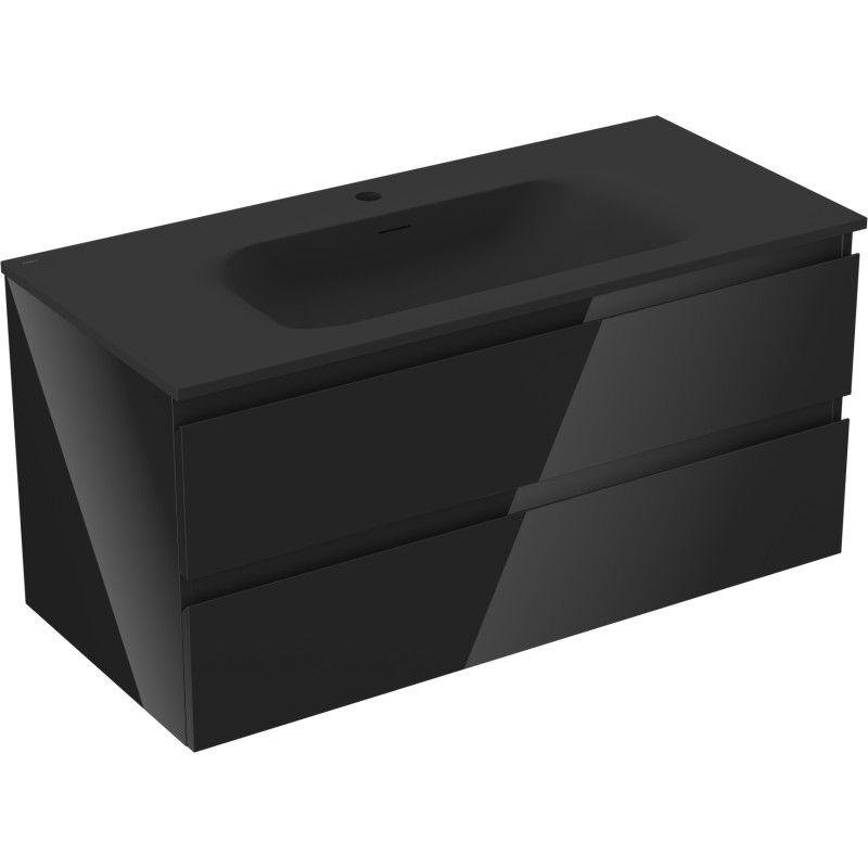 Mexen Orio mueble de baño de 100 cm con lavabo Vela, 2 cajones, negro brillo/negro mate - 91A10-10047-2-BFF70-W23M71