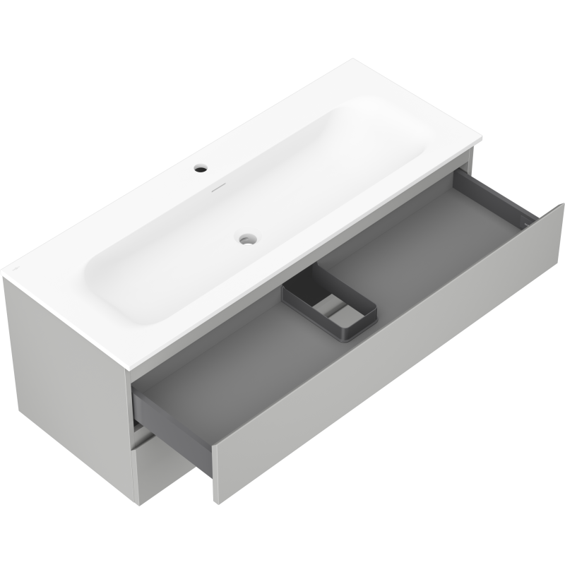Mexen Orio bathroom cabinet 120 cm with Vela washbasin, 2 drawers, grey matt/white matt - 91A10-12047-2-BFF62-W23M01
