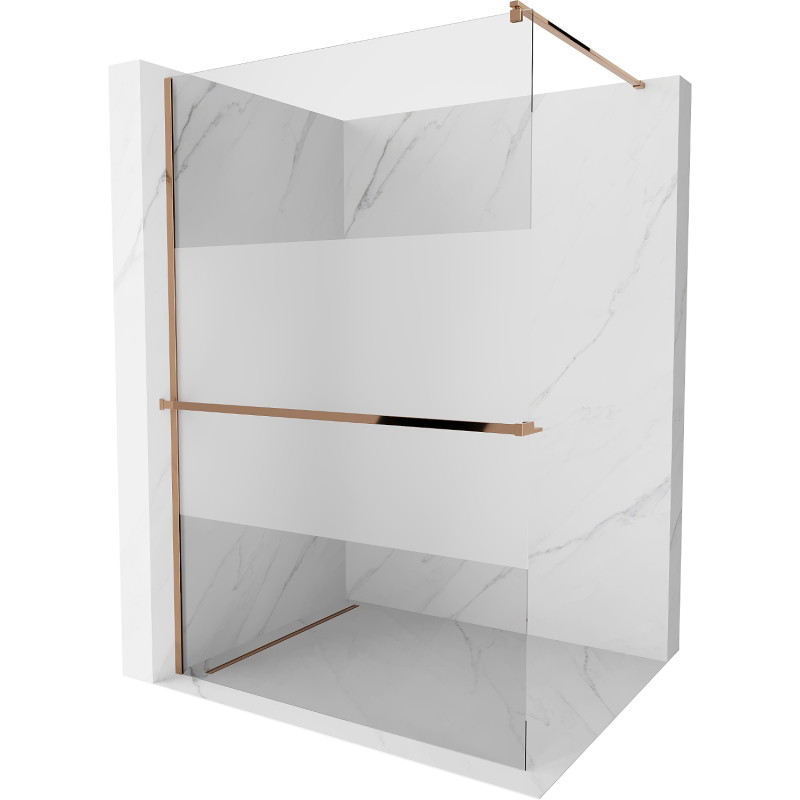 Mexen Kioto+ ścianka prysznicowa z półką Walk-in 70 x 200 cm, transparent/szron, różowe złoto - 800-070-121-60-35