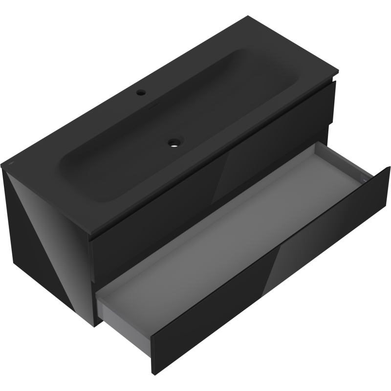 Mexen Orio armário de casa de banho 120 cm com lavatório Vela, 2 gavetas, preto brilhante/preto mate