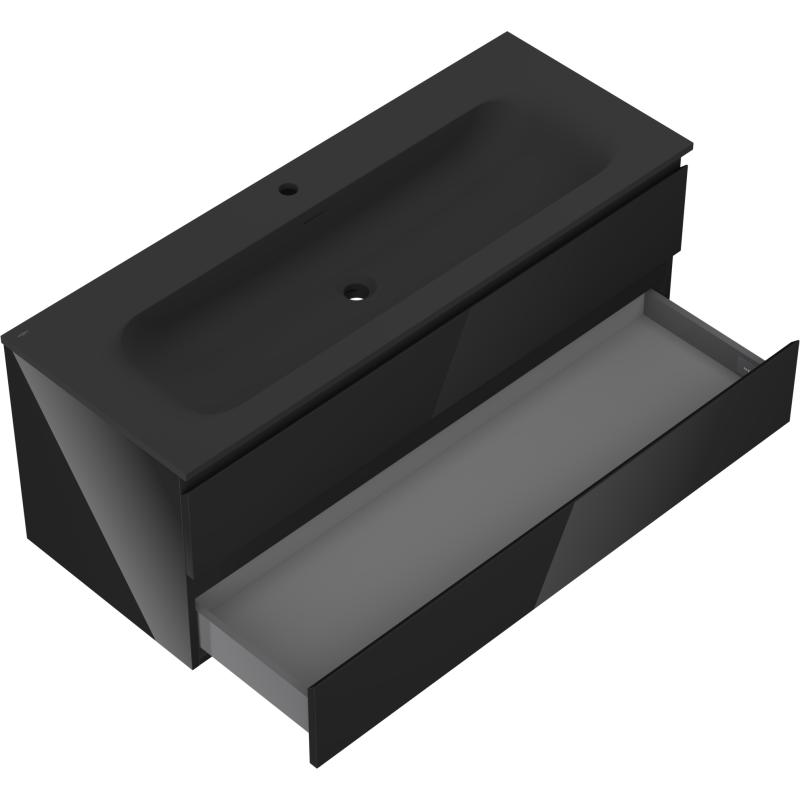 Mexen Orio mobile da bagno 120 cm con lavabo Vela, 2 cassetti, nero lucido/nero opaco - 91A10-12047-2-BFF70-W23M71