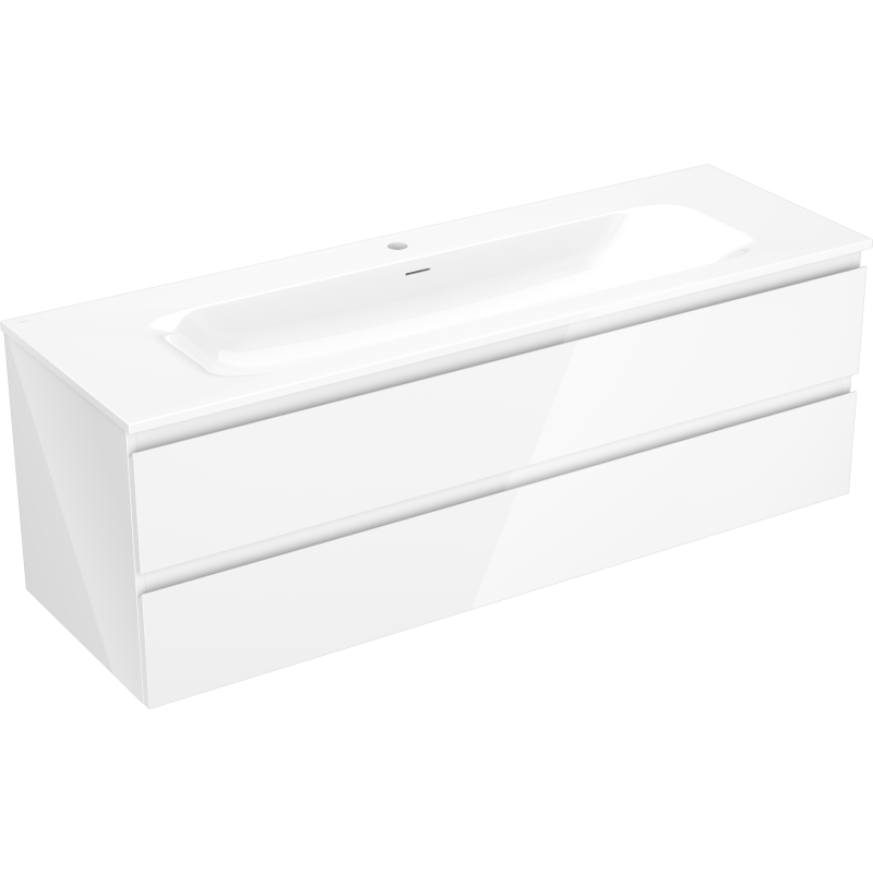 Mexen Orio Badezimmerschrank 140 cm mit Waschbecken Vela, 2 Schubladen, weiß glänzend - 91A10-14047-2-BFF00-W23M00