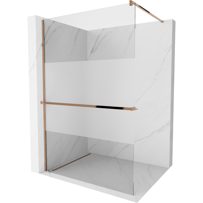 Mexen Kioto+ douchewand met plank Walk-in 110 x 200 cm, transparant/frost, roze goud - 800-110-121-60-35