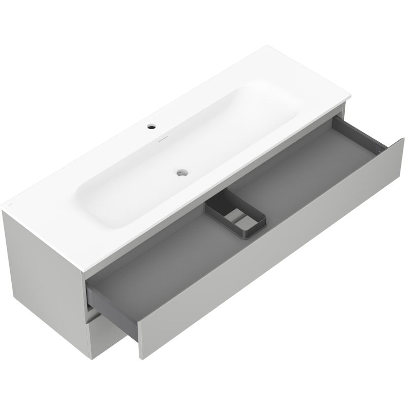 Mexen Orio armário de casa de banho 140 cm com lavatório Vela, 2 gavetas, cinza mate/branco mate - 91A10-14047-2-BFF62-W23M01