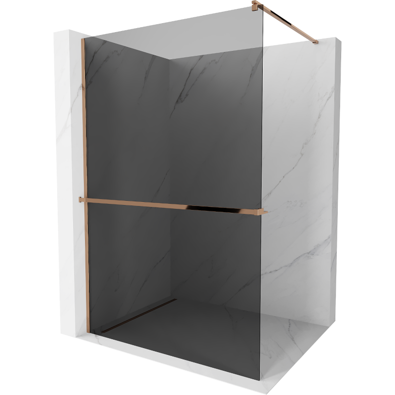 Mexen Kioto+ dušas siena ar plauktu Walk-in 70 x 200 cm, grafīts, rozā zelts - 800-070-121-60-40