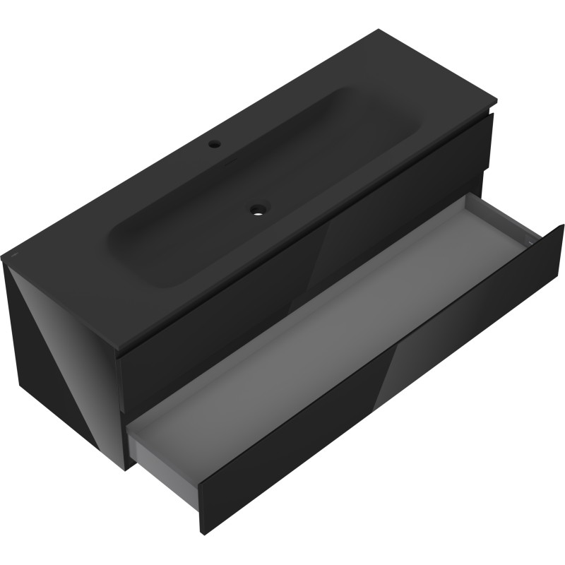 Mexen Orio badkamerkast 140 cm met wastafel Vela, 2 lades, zwart glans/zwart mat - 91A10-14047-2-BFF70-W23M71
