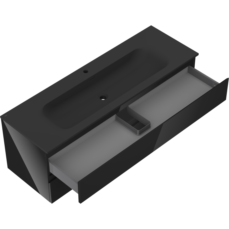 Mexen Orio armário de casa de banho 140 cm com lavatório Vela, 2 gavetas, preto brilho/preto mate - 91A10-14047-2-BFF70-W23M71